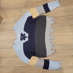 Miracle Distressed Fringed Striped Blue - Size S/M